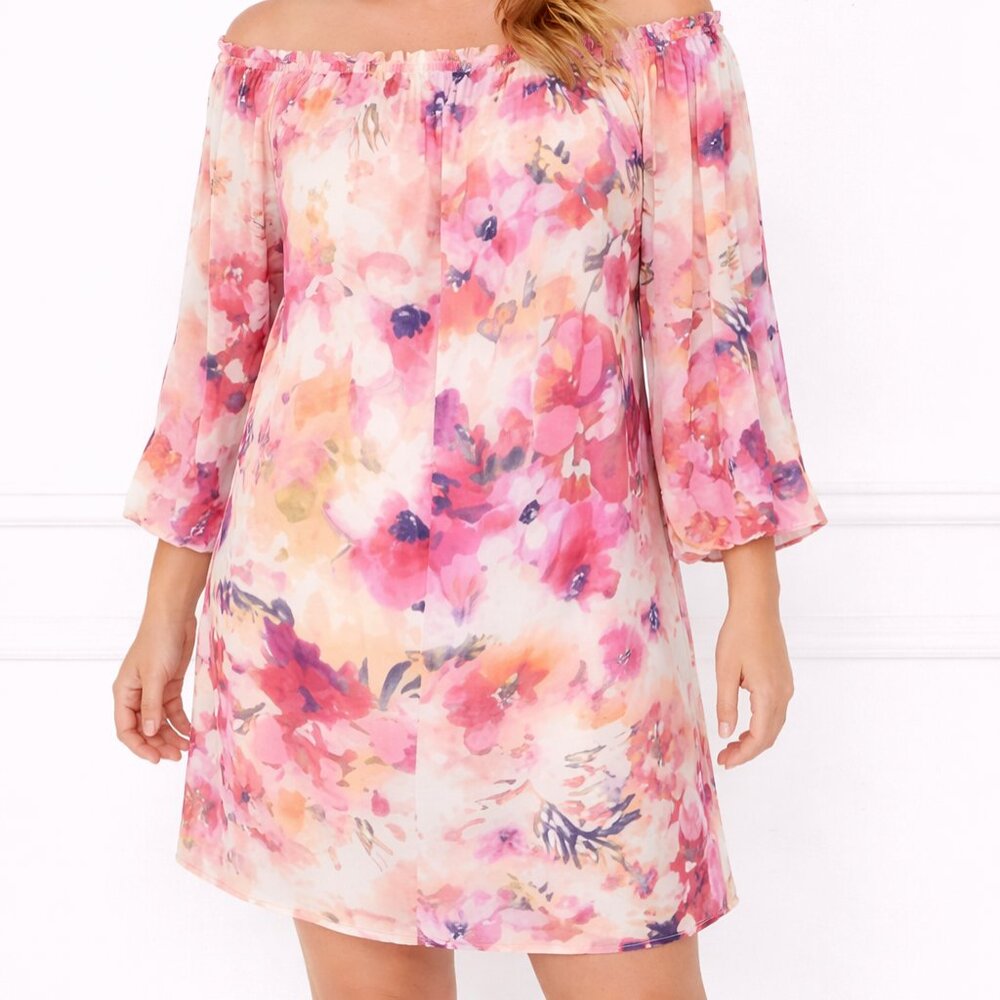 Avenue Floral Multi Color Off Shoulder Dress Size 18/20